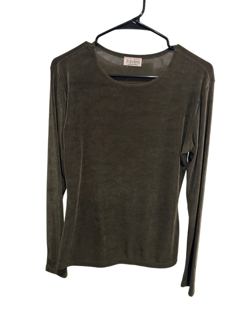 Jonden Brown Soft Stretch Velvet Long Sleeve Crew Neck Top Retro 90s Minimalism
